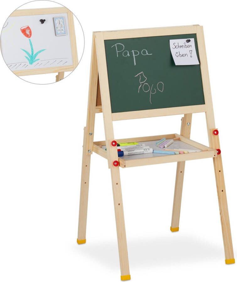 Relaxdays krijtbord en whiteboard schoolbord staand tekenbord op ezel magnetisch