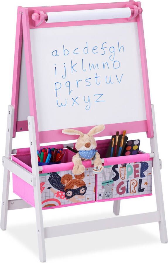 Relaxdays krijtbord kind schoolbord roze tekenbord meisjes staand whiteboard binnen