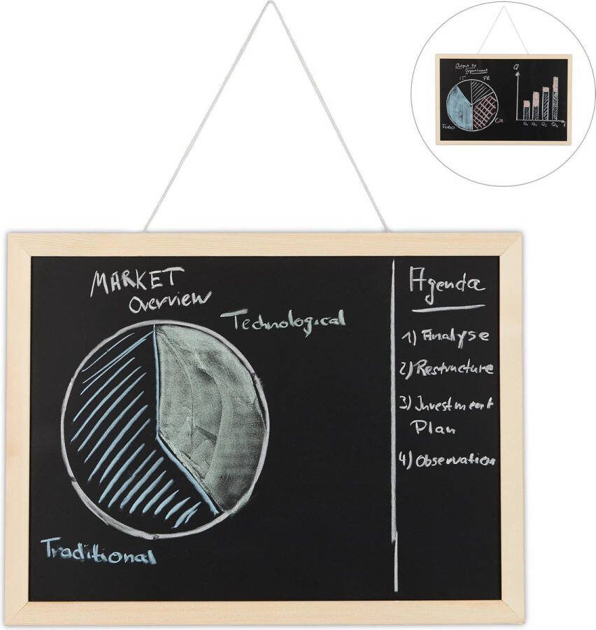 Relaxdays krijtbord met houten lijst memobord memoboard voor aan de muur zwart 30 x 40 cm