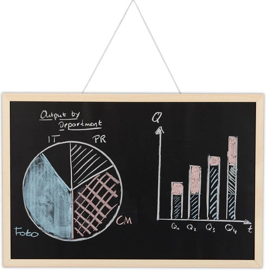 Relaxdays krijtbord met houten lijst memobord memoboard voor aan de muur zwart 40 x 60 cm