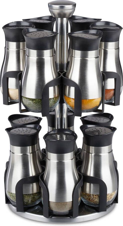 Relaxdays kruidencarrousel rvs 12 potjes kruidenrek draaibaar kruiden organizer