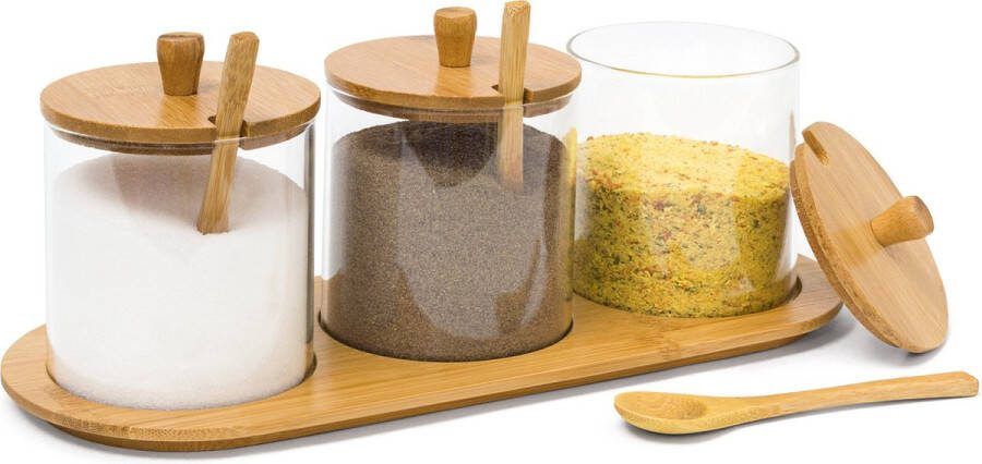 Relaxdays kruidenpotjes JIAO bamboe kruidenpot kruidenrek kruidenhouder glas