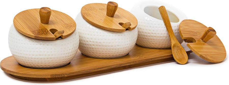 Relaxdays kruidenpotjes JIAO bamboe kruidenrek specerijen kruiden keramiek