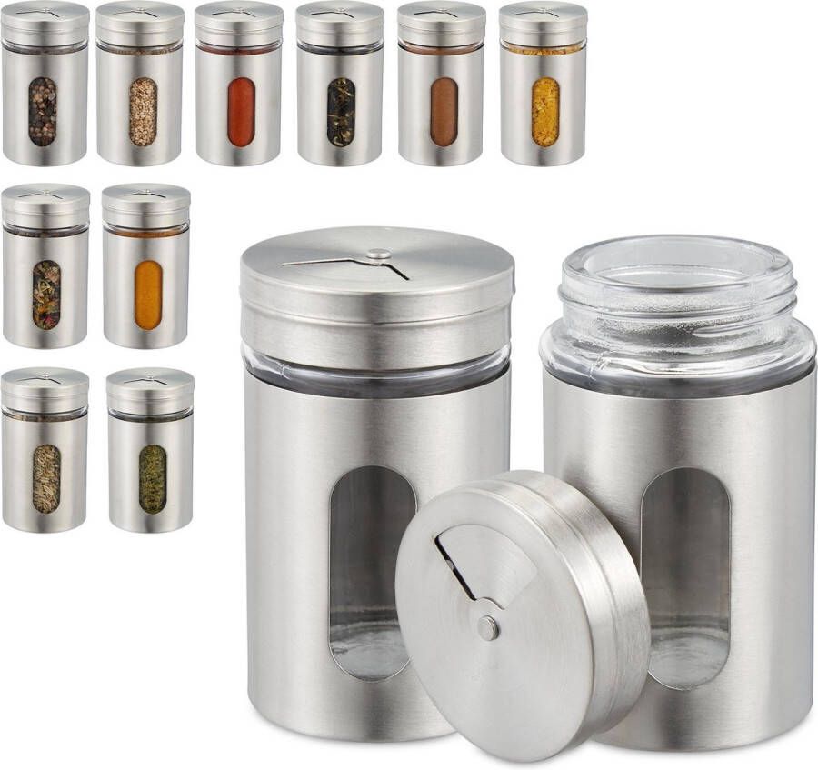 Relaxdays kruidenpotjes met strooideksel 12 stuks kruidenstrooier potjes voor kudein