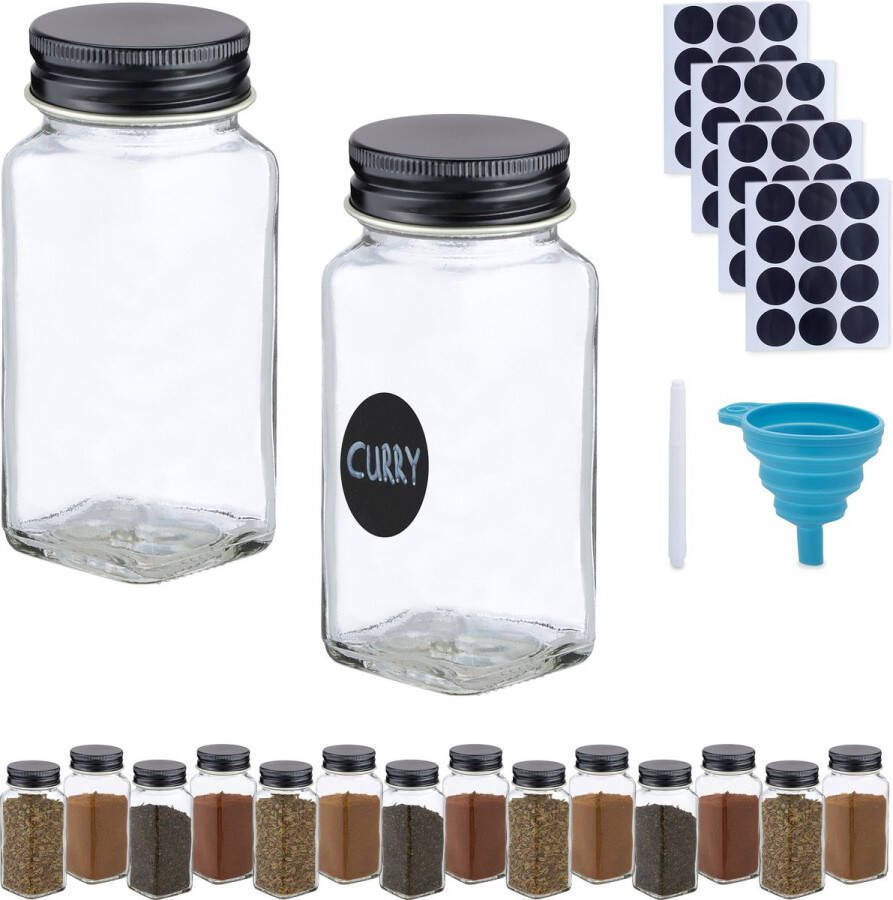 Relaxdays kruidenpotjes set keukenstrooiers strooipotjes met etikel rvs deksel set van 16