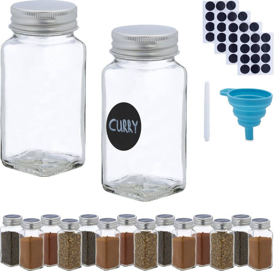 Relaxdays kruidenpotjes set van 16 strooipotjes kruiden strooi-inzet glas