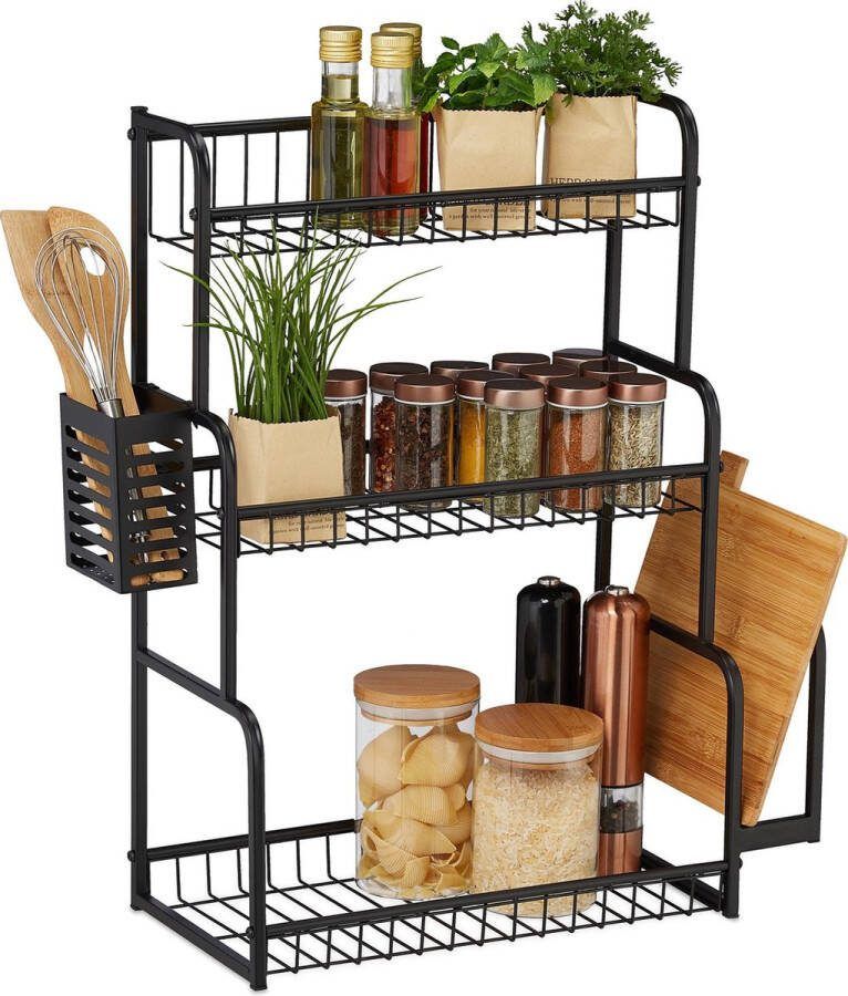 Relaxdays kruidenrek aanrecht keukenrek staand keuken organizer metaal 3 laags