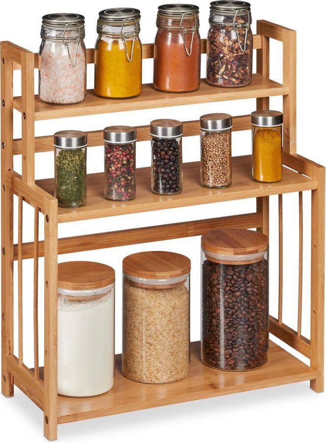 Relaxdays kruidenrek bamboe verstelbaar kruidenrekje keuken accessoire organizer