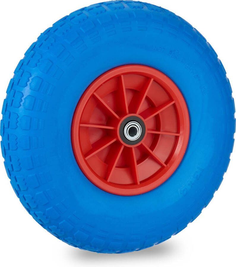 Relaxdays kruiwagenwiel 4.00-6 reservewiel kruiwagen antilek band kunststof velg Blauw-rood