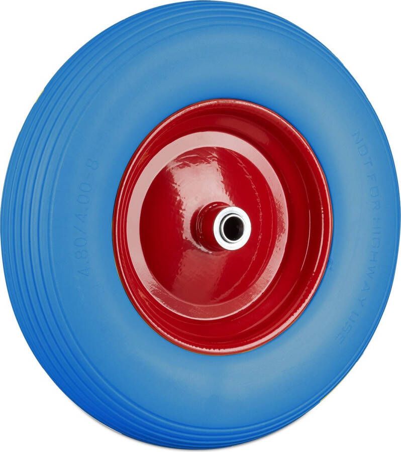 Relaxdays kruiwagenwiel 4.80 4.00-8 reservewiel rubberband steekwagenwiel bolderkar Blauw-rood