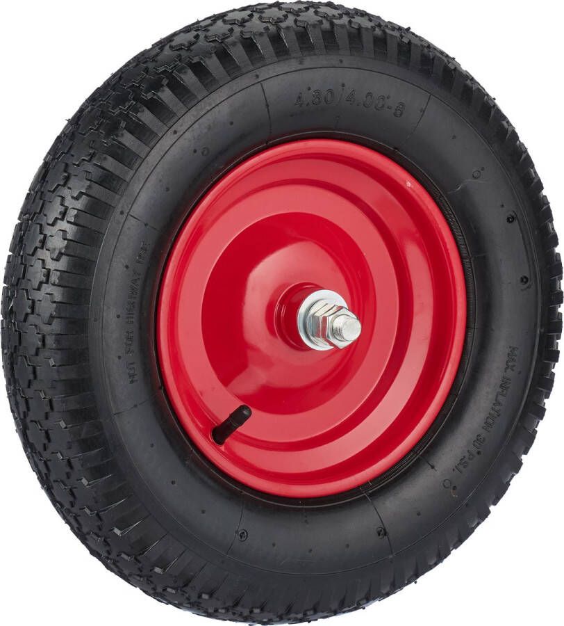 Relaxdays Kruiwagenwiel met luchtband reservewiel met as stalen velg 4.00-8 rubber