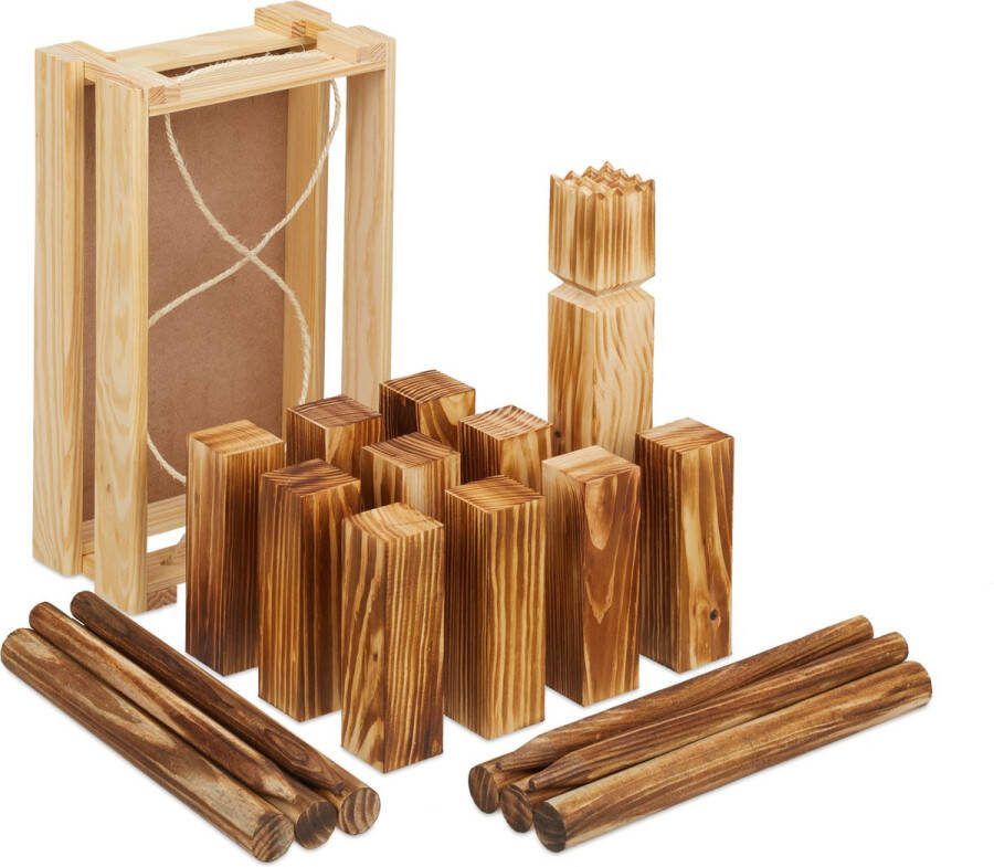 Relaxdays Kubb spel werpspel 21 speelfiguren buitenspel houten blokken met kist