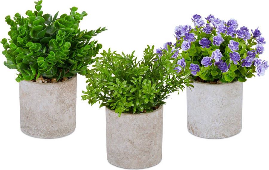 Relaxdays kunstplanten met pot set van 3 namaak planten kamerplantjes nepbloemen