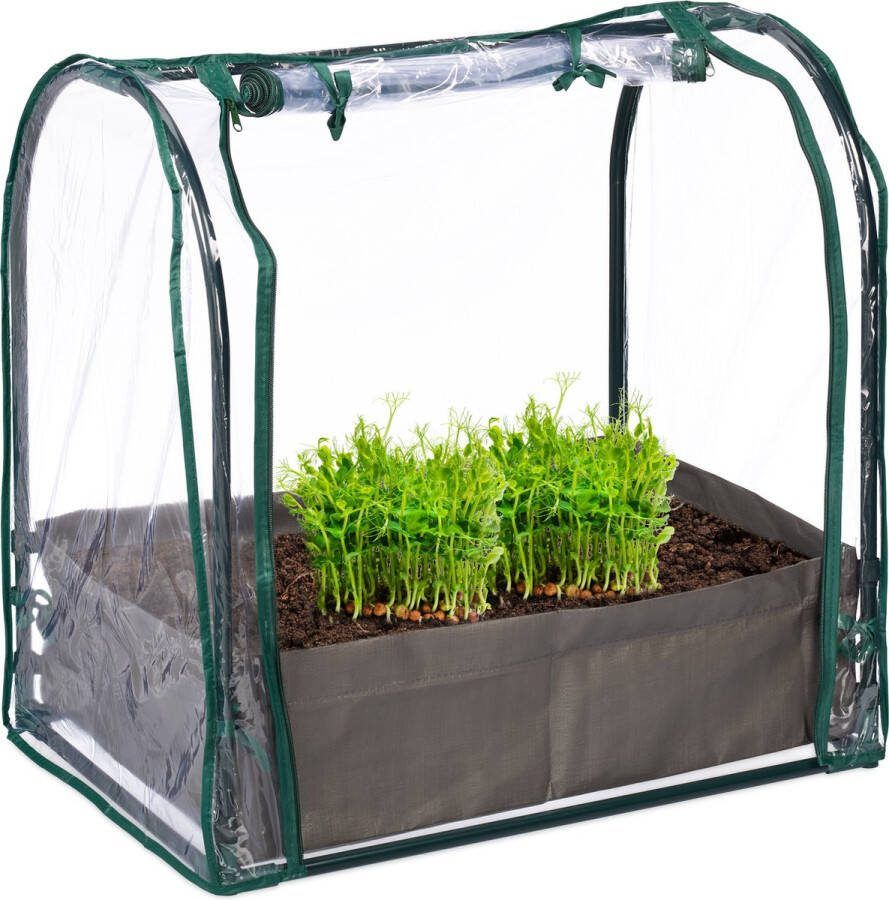 Relaxdays kweekkas folie met plantenzak 70x68x50 cm tuinkas klein moestuin