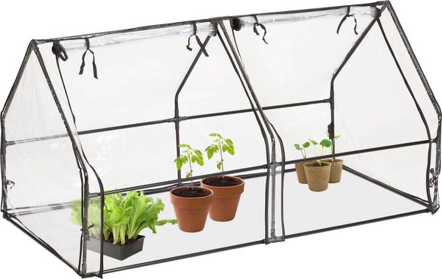 Relaxdays kweekkas pvc met 2 deuren lage foliekas kleine tuinkas plantenkas tuin