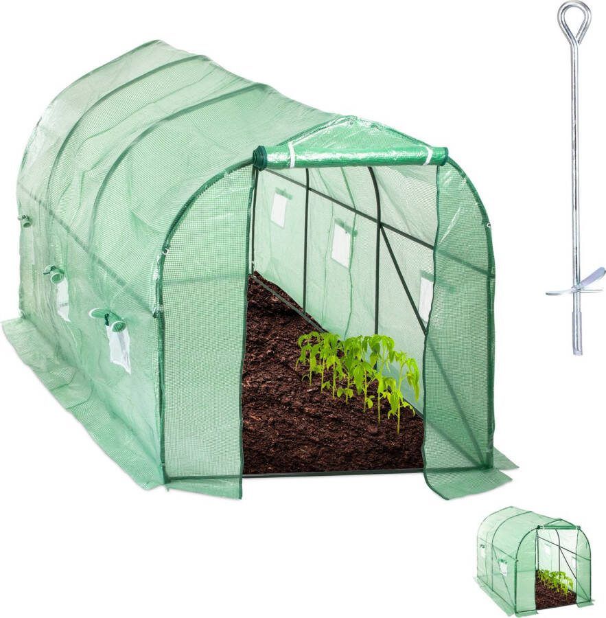 Relaxdays kweekkas tomatenkas begaanbaar steeksysteem raam & deur foliekas 450x200x200cm