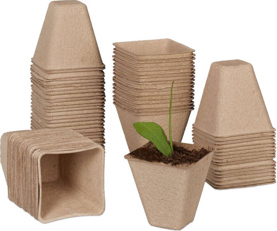 Relaxdays kweekpotjes 8 cm afbreekbaar 80 vierkante stekpotjes zaaibakjes set