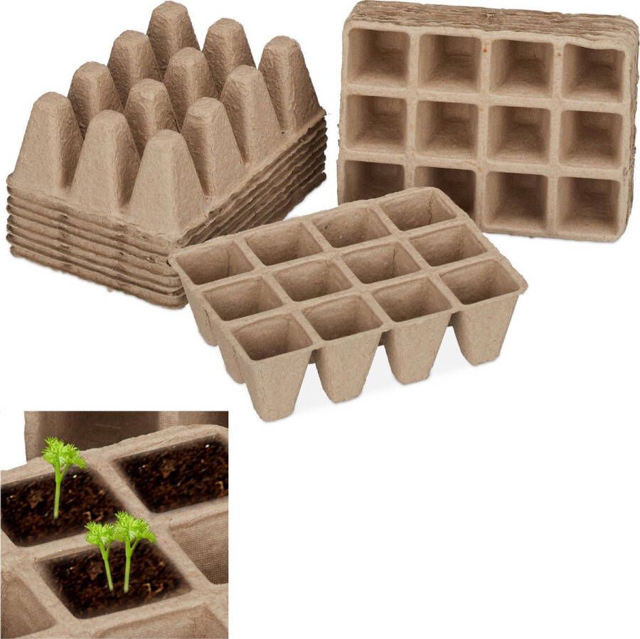 Relaxdays kweekpotjes biologisch afbreekbaar stekpotjes turfpotjes 5cm tray