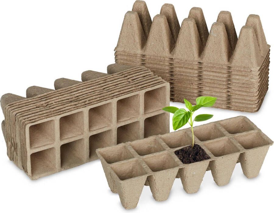Relaxdays kweektray set 24 stuks zaaitray papier stekpotjes afbreekbaar 10 cellen