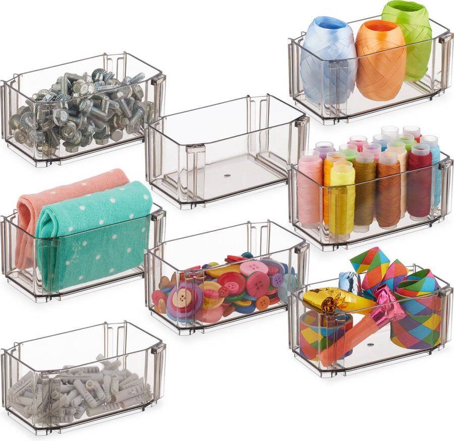 Relaxdays lade organizer 8-delige set stapelbaar ladeverdelers make-up sorteerbak