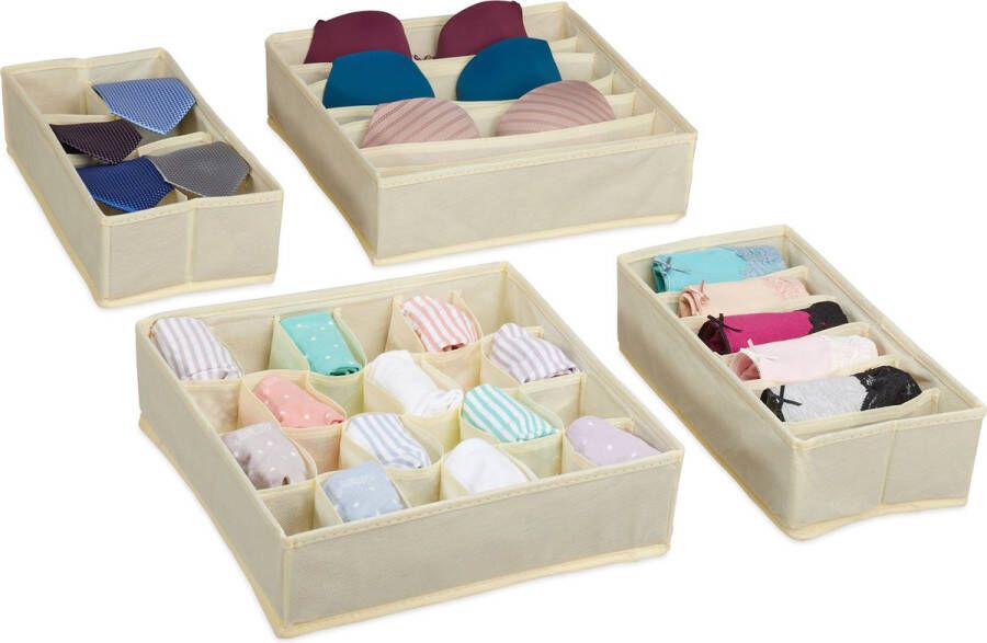 Relaxdays lade organizer kledingkast 4-delig lade bakjes sokken organizer stof beige
