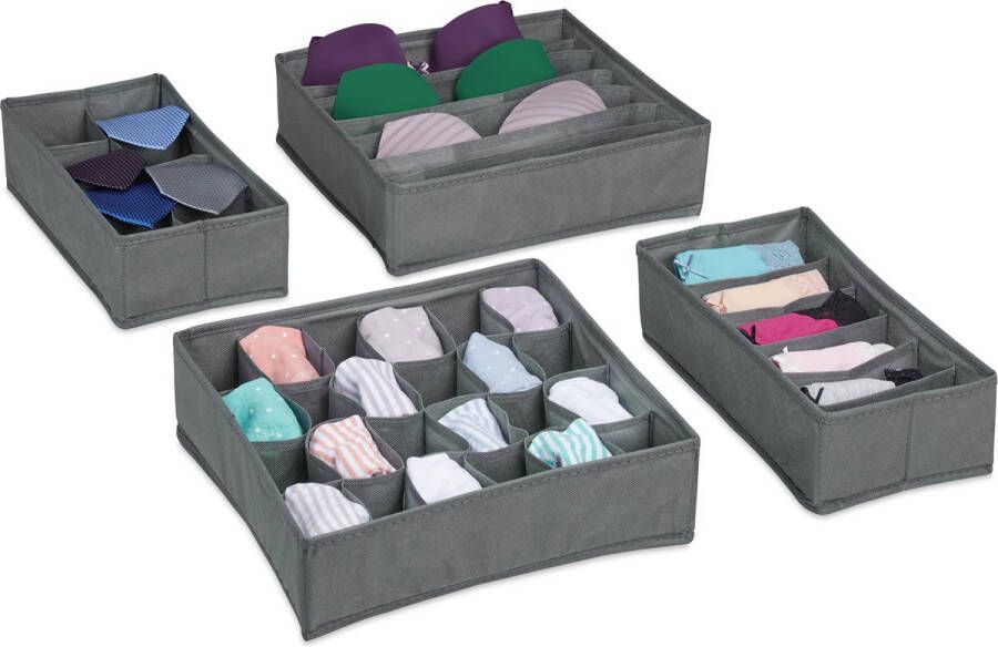 Relaxdays lade organizer kledingkast 4-delig lade bakjes sokken organizer stof Lichtgrijs