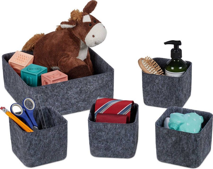 Relaxdays lade organizer set van 5 vilten manden speelgoed kledingkast badkamer
