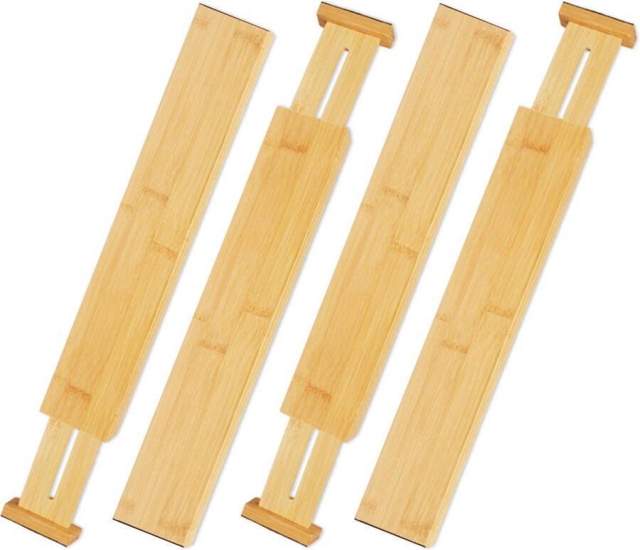 Relaxdays ladeverdeler 4 stuks lade organizer verstelbare keuken organizer bamboe