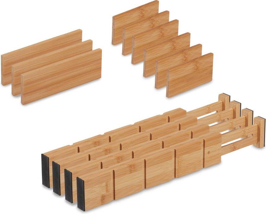 Relaxdays ladeverdelers bamboe 13-delige set verstelbare lade organizers keuken