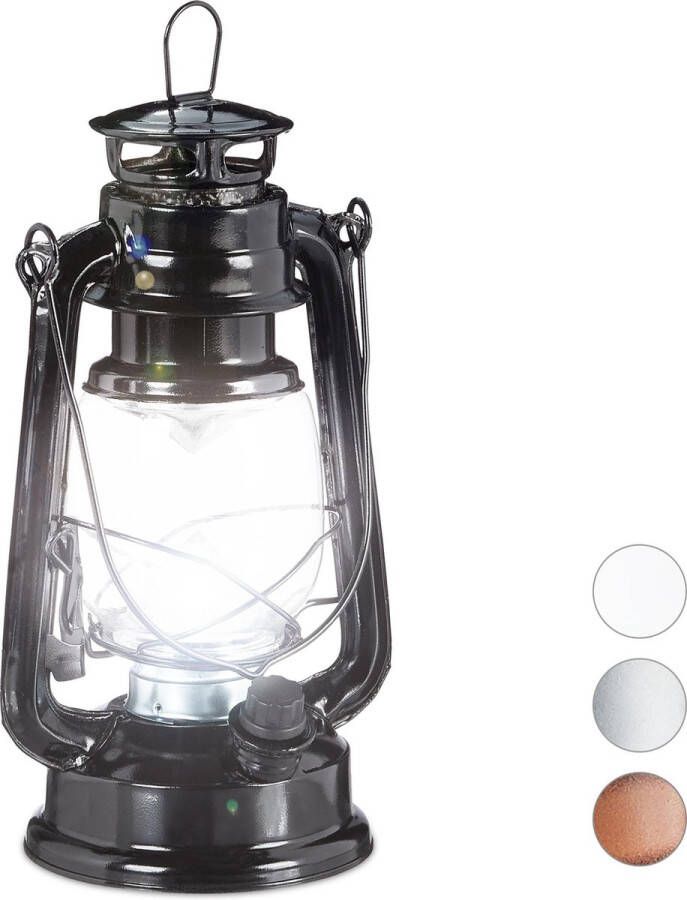 Relaxdays lantaarn led stormlamp windlicht led olielamp retro stijl op batterijen zwart
