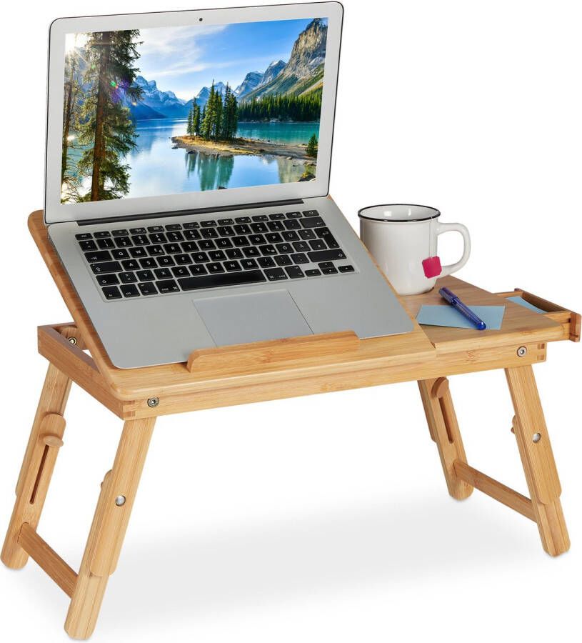 Relaxdays laptoptafel bamboe verstelbaar inklapbare computer bedtafel schoottafel