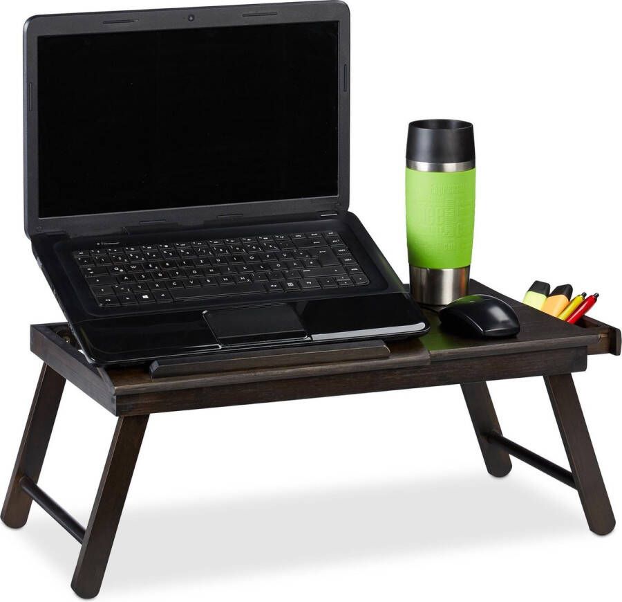 Relaxdays laptoptafel bedtafel verstelbaar boekensteun schoottafel bamboe bruin