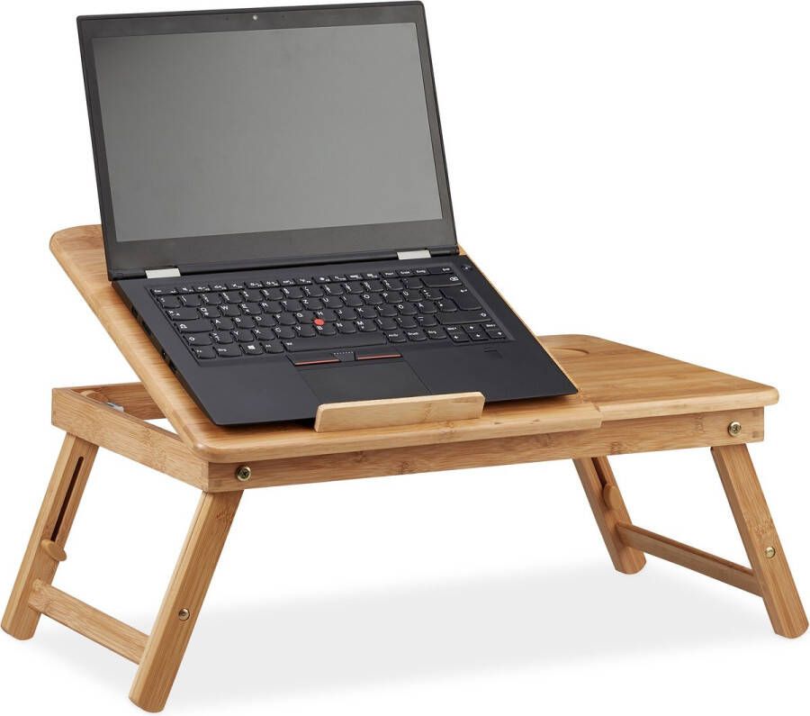 Relaxdays laptoptafel hoogte verstelbaar bamboe notebookstandaard bedtafel kantelbaar