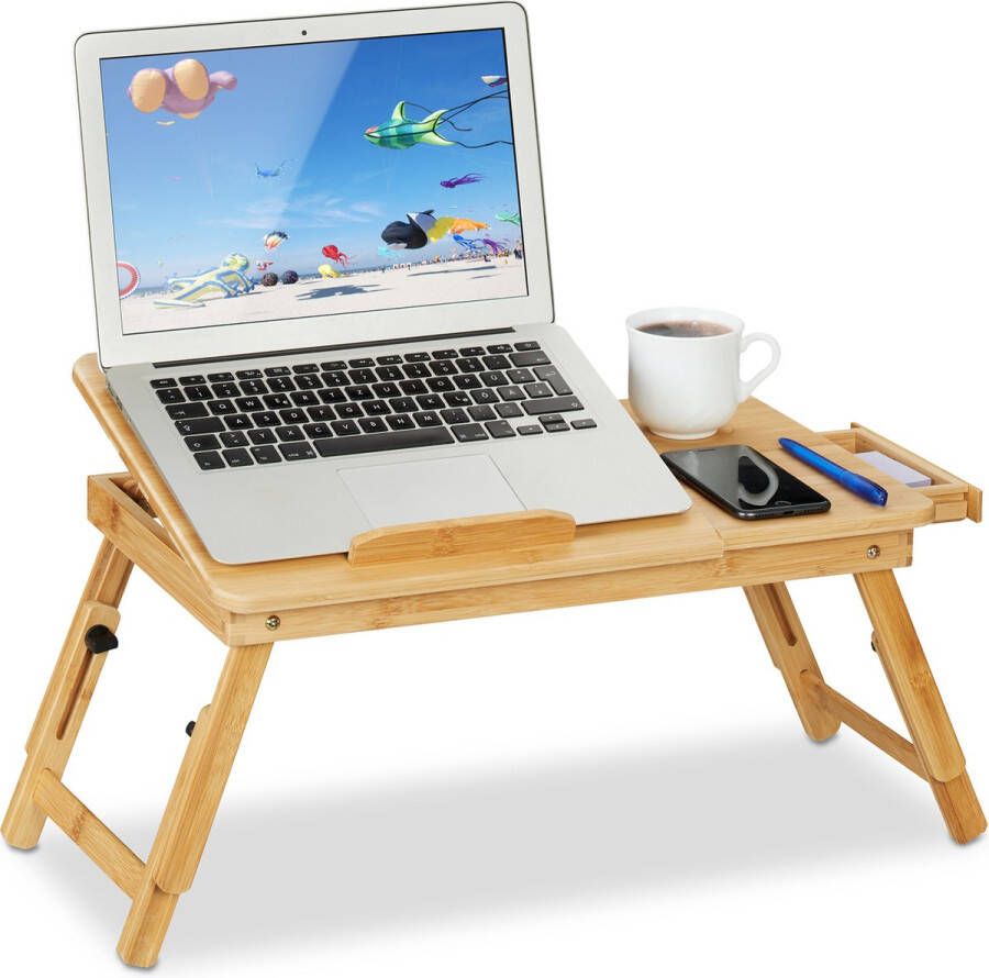 Relaxdays laptoptafel inklapbaar bamboe bedtafel schoottafel bank verstelbaar