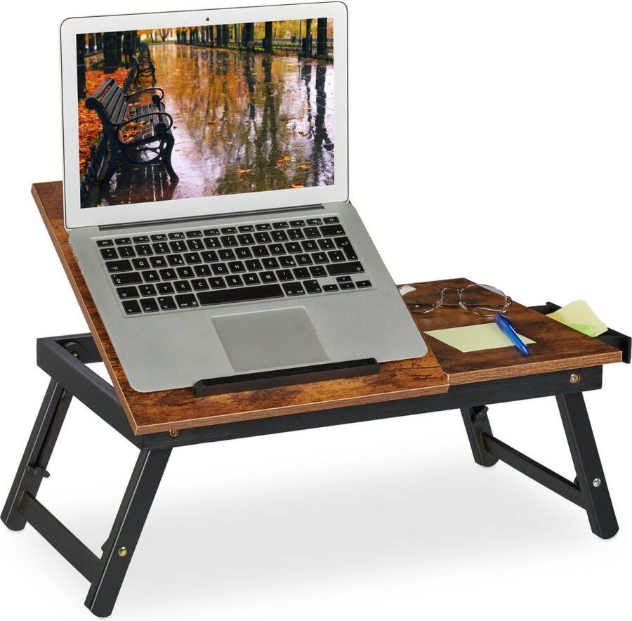Relaxdays laptoptafel inklapbaar schoottafel laptop bamboe hoogte verstelbaar lade