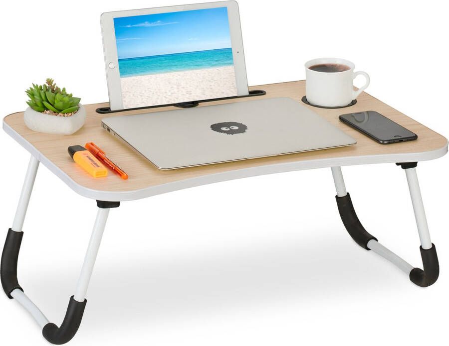 Relaxdays laptoptafel met tablethouder bedtafel schoottafel bank laptopstandaard