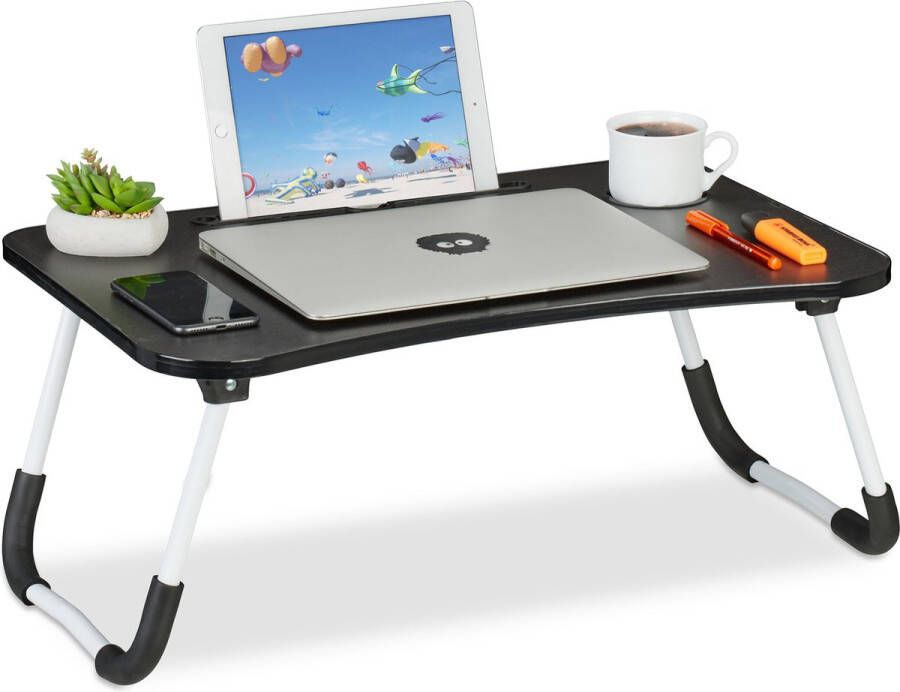 Relaxdays laptoptafel met tablethouder zwart inklapbar bedtafel schoottafel bank