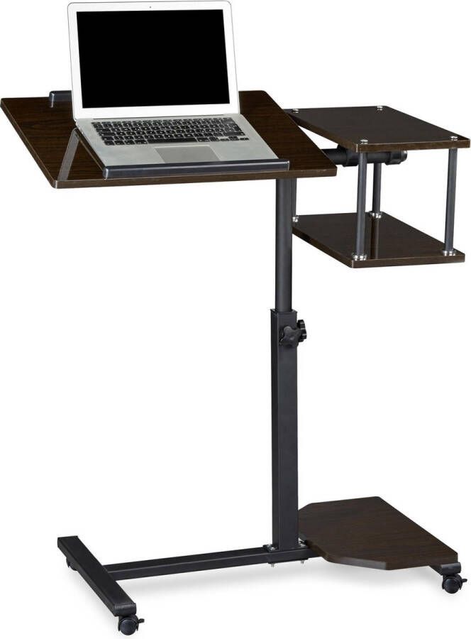 Relaxdays Laptoptafel op wieltjes XL laptopstandaard 4 planken ook linkshandigen zwart