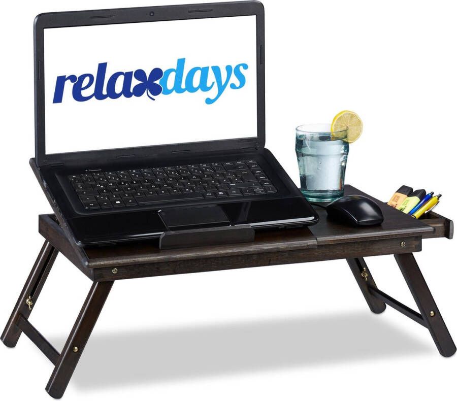 Relaxdays laptoptafel van bamboe bedtafel schoottafel laptop tafel donkerbruin hout