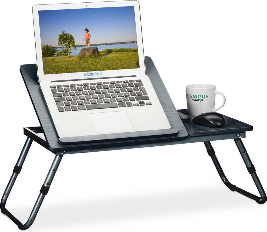 Relaxdays laptoptafel voor op bed kantelbaar verstelbare bedtafel zwart schoottafel