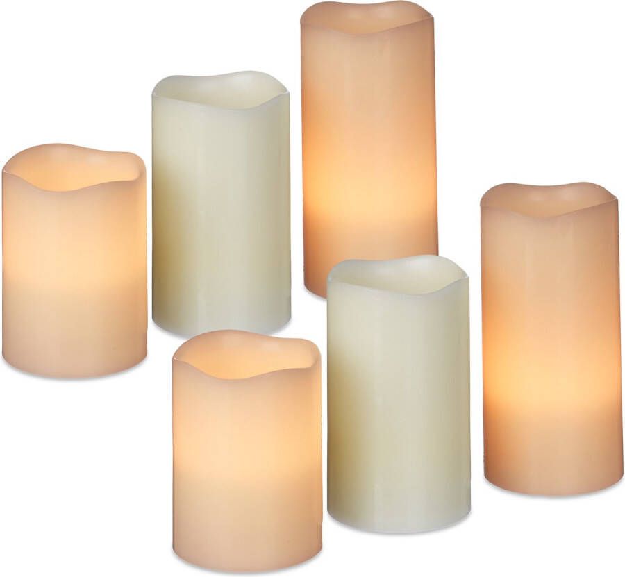 Relaxdays 6er set LED kaarsen elektrische kaarsen op batterijen flikkerend – wax