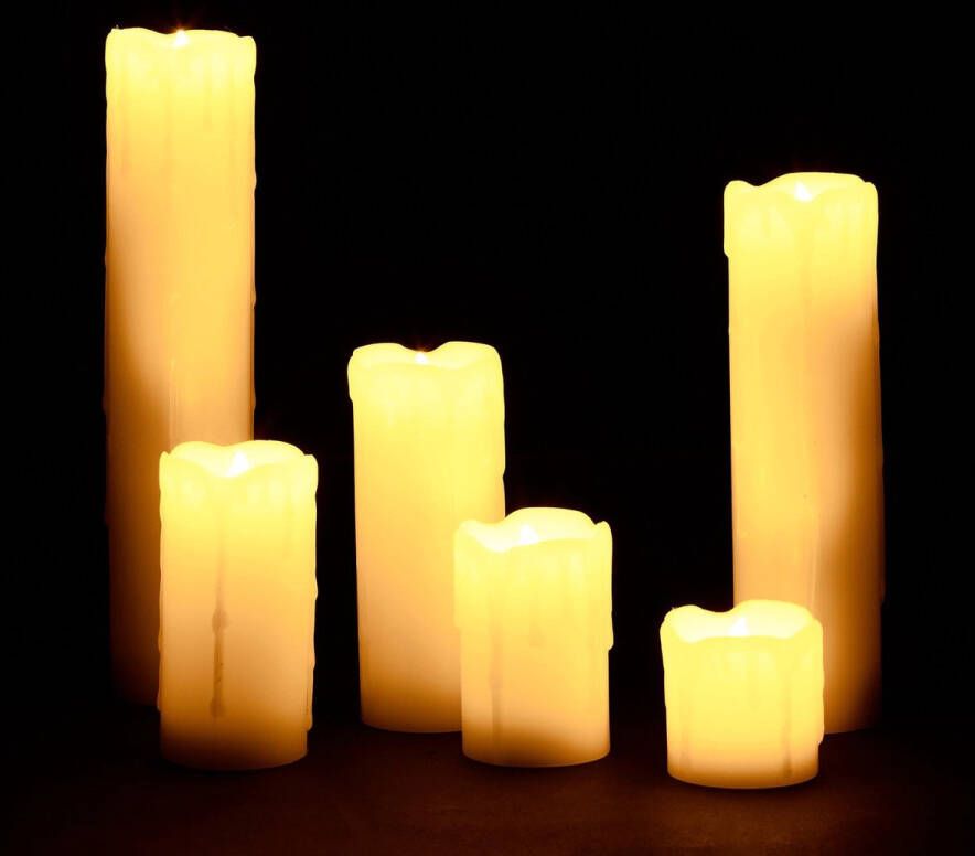 Relaxdays LED kaarsen set van 6 echte was warm wit licht batterijen theelichtjes