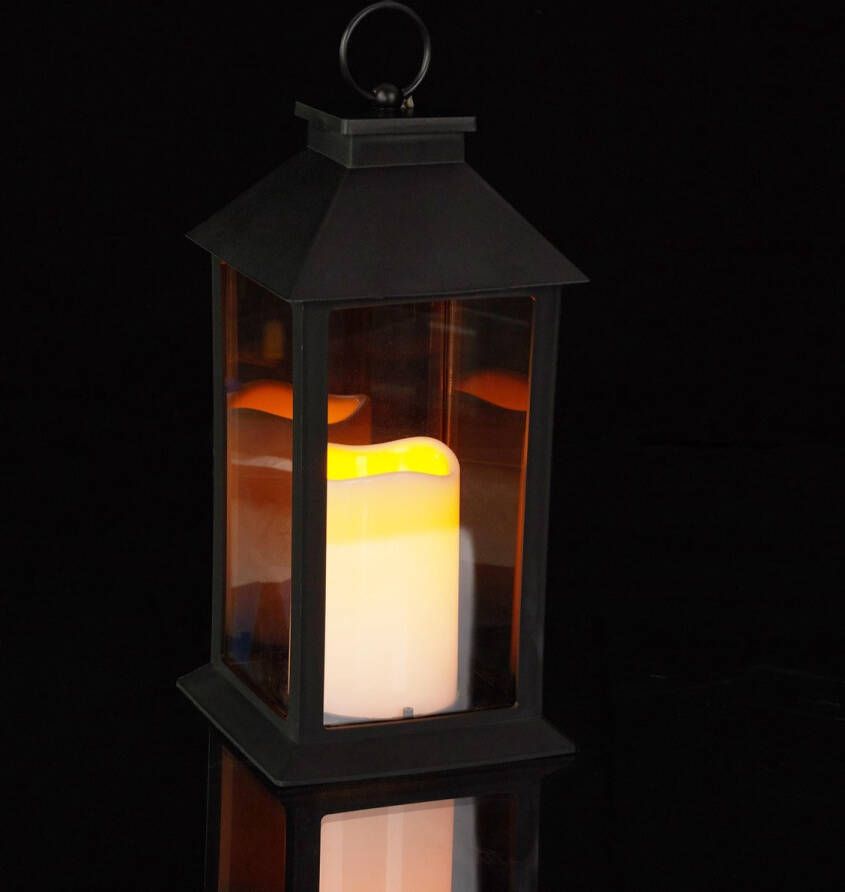 Relaxdays led lantaarn vlameffect sfeerverlichting windlicht zwart 30 cm hoog