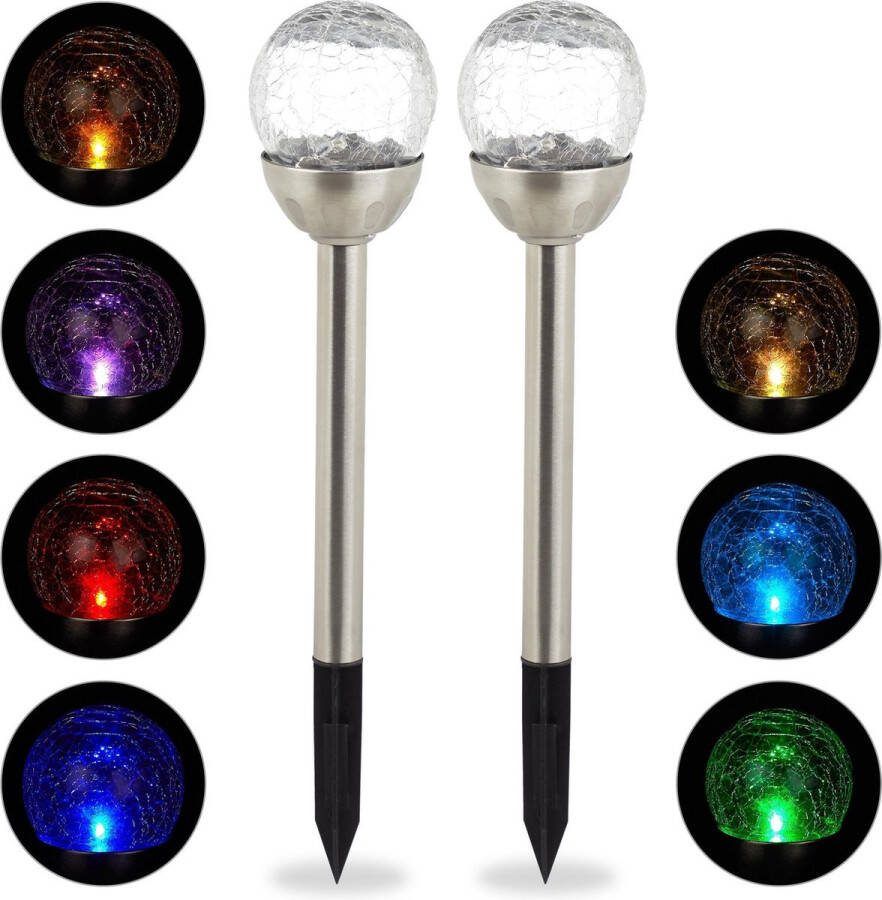 Relaxdays LED lichtbollen solar tuinverlichting tuinlampen buitenlampen 2x