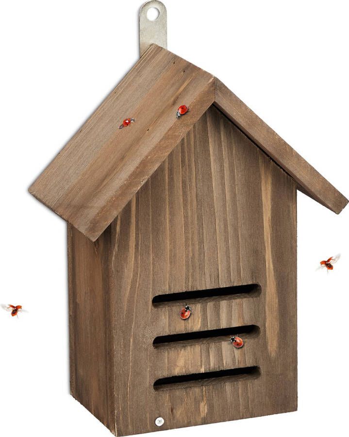 Relaxdays lieveheersbeestjes hotel 3 openingen insectenhotel hangend onbehandeld