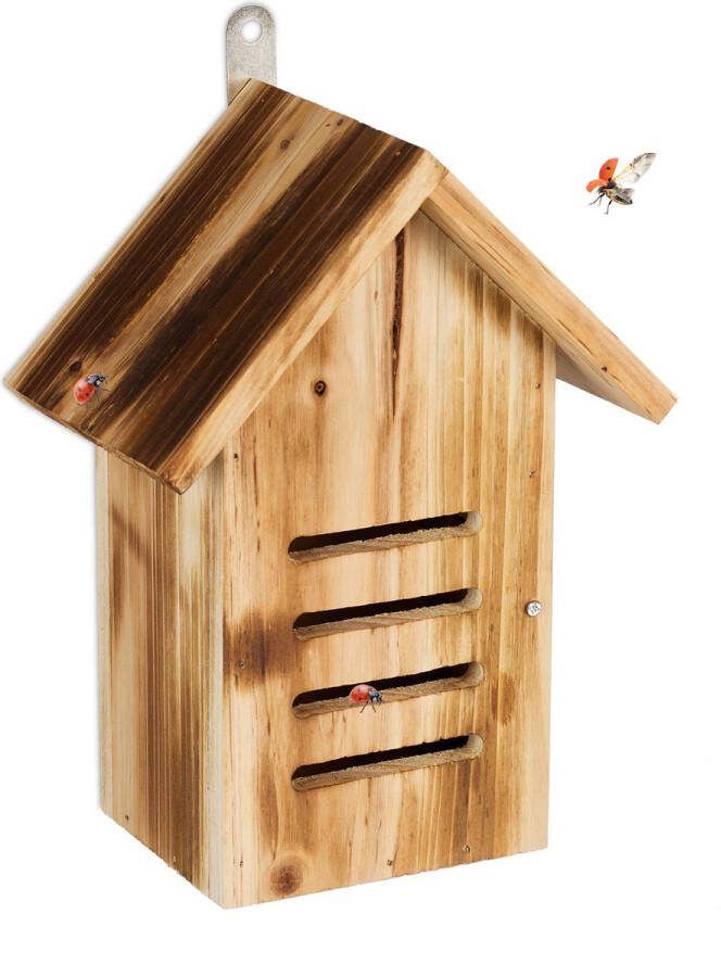 Relaxdays lieveheersbeestjes hotel hout 25x18 5x12 cm hangend insectenhotel tuin