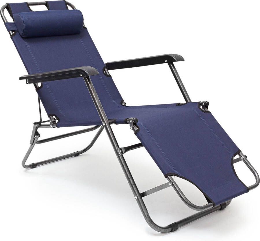 Relaxdays ligstoel inklapbaar ligbed met hoofdsteun strandstoel verstelbaar camping donkerblauwe
