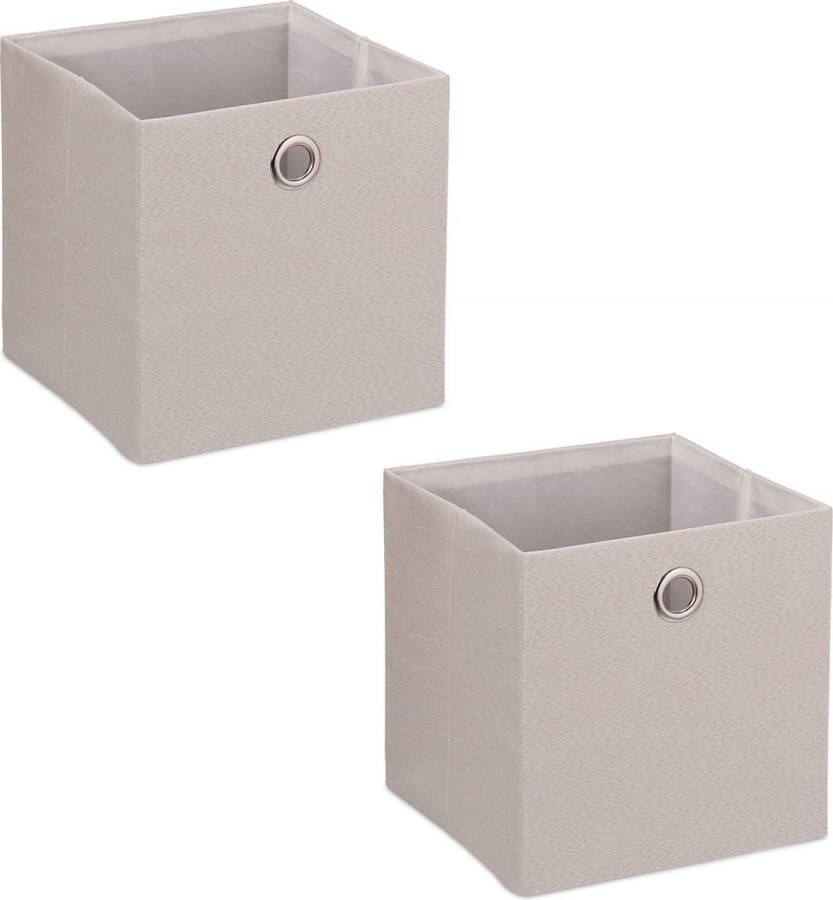 Relaxdays linnen opbergmand set van 2 opbergbox 30 5 x 30 5 cm opvouwbaar beige