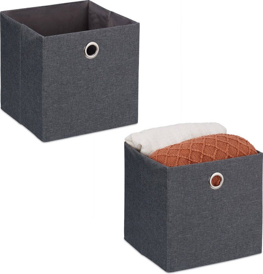 Relaxdays linnen opbergmand set van 2 opbergbox 30 5 x 30 5 cm opvouwbaar donkergrijs