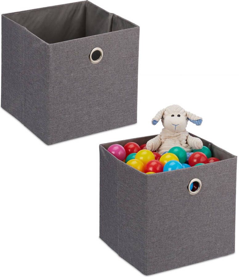 Relaxdays linnen opbergmand set van 2 opbergbox 30 5 x 30 5 cm opvouwbaar grijs